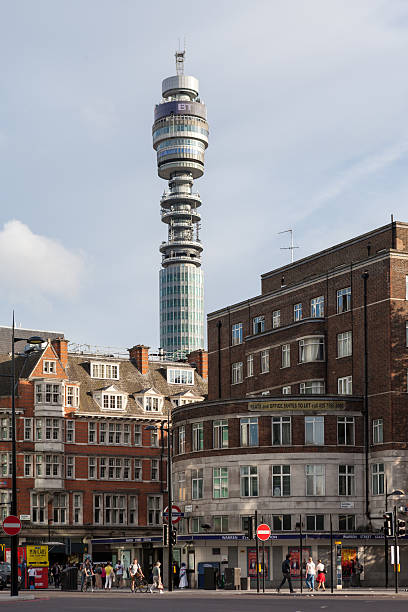 BT Tower. London, UK - 4 July 2014: The top of the British Telecom Tower in central London during the day. british telecom photos stock pictures, royalty-free photos & images