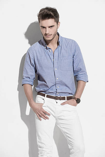 istock Handsome man in bright blue shirt 501843388