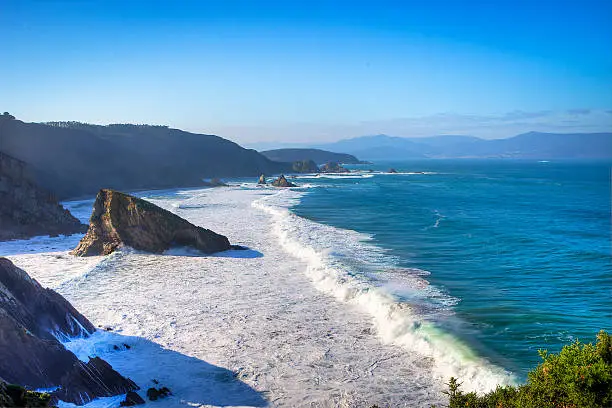 Panoramic view of Loiba cliffs in A Coruña, Galicia, Spain.