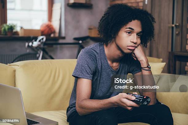 Nothing Interesting To Watch Stock Photo - Download Image Now - Boredom, Teenager, Watching TV