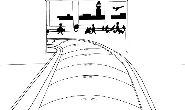 ilustrações de stock, clip art, desenhos animados e ícones de descritos portal de recolha de bagagem - entering airplane