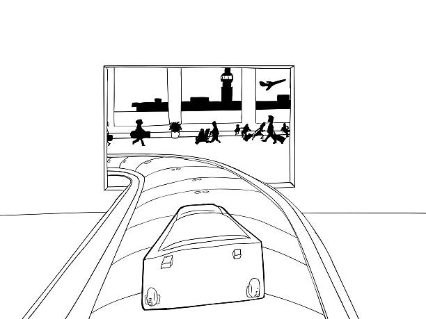 ilustrações de stock, clip art, desenhos animados e ícones de introduzir aeroporto, bagagem lotado - entering airplane