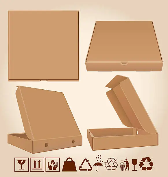 Vector illustration of Four pizza box in different positions
