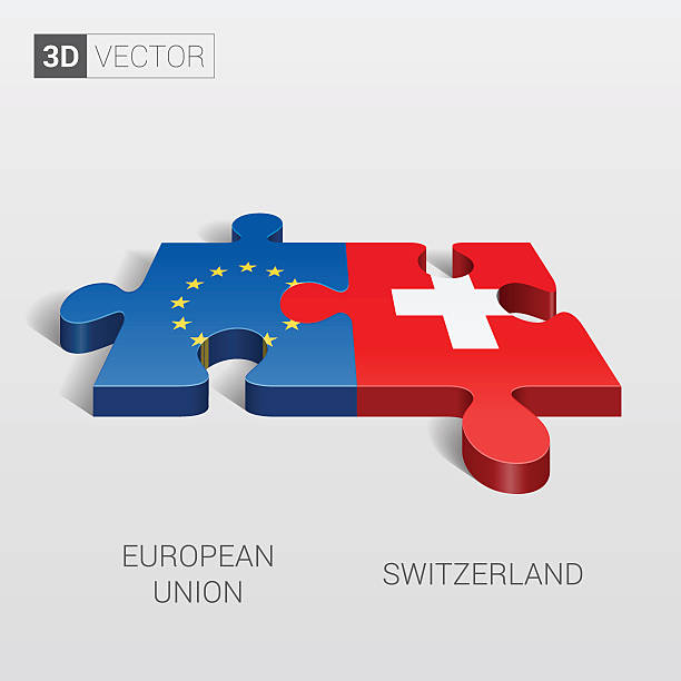 flaga unii europejskiej i szwajcarii. 3 d wektor puzzle. - switzerland flag computer graphic digitally generated image stock illustrations