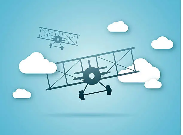 Vector illustration of Biplanes Flying in the Clouds