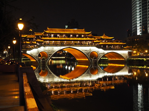 Anshun bridge at night in Chengdu Sichuan China