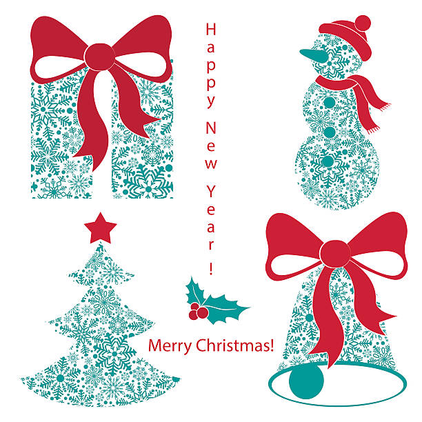 новый год и рождественские иконки: подарка, дерево, белл, snowman - christmas backgrounds gift bow stock illustrations