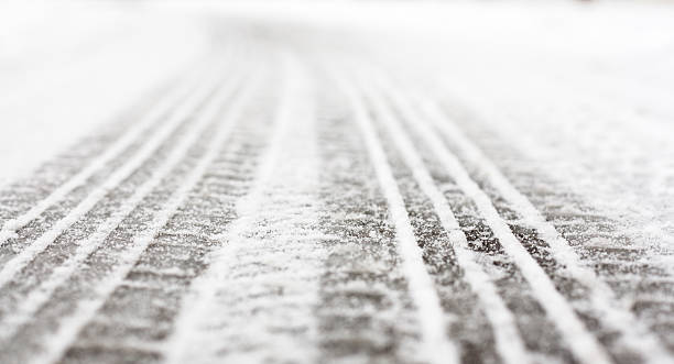 istock Wheel tracks on the road covered with snow 501853660