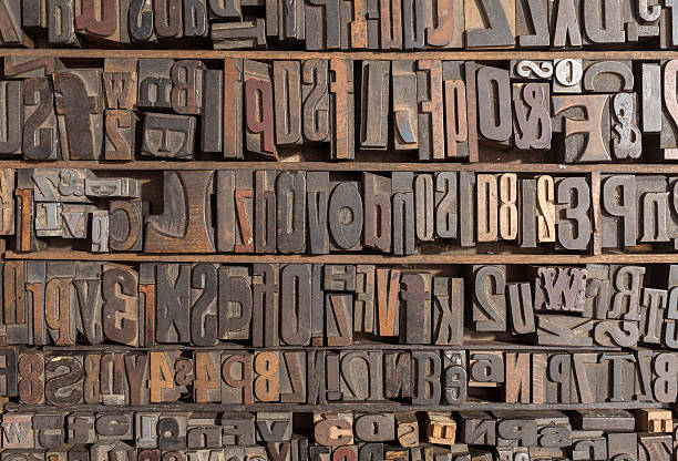 활판 인쇄 알파벳 - alphabet letterpress typescript wood 뉴스 사진 이미지