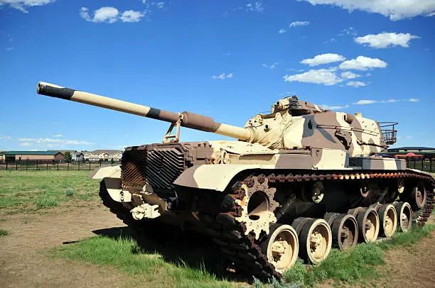 M60 Patton main battle tank with 105 mm M68 gun - M60A3 version (unmarked, on static display outside Fort Carson Mountain Post, Colorado, USA)