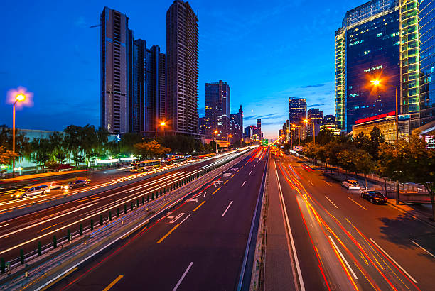 istock Urban highway traffic at night 501861015