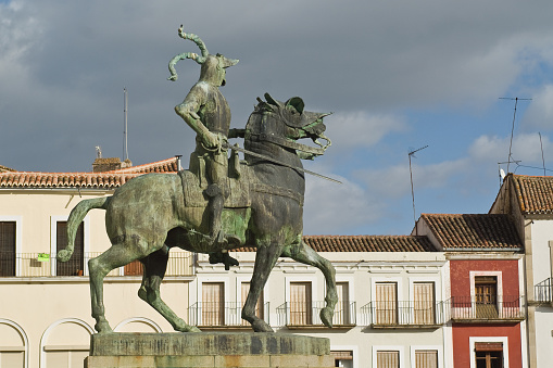 trujillo, Spain - on November 7, 2009: equestrian statue of francisco pizarro