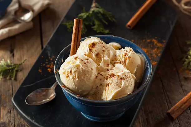 Cold Homemade Eggnog Ice Cream with Cinnamon