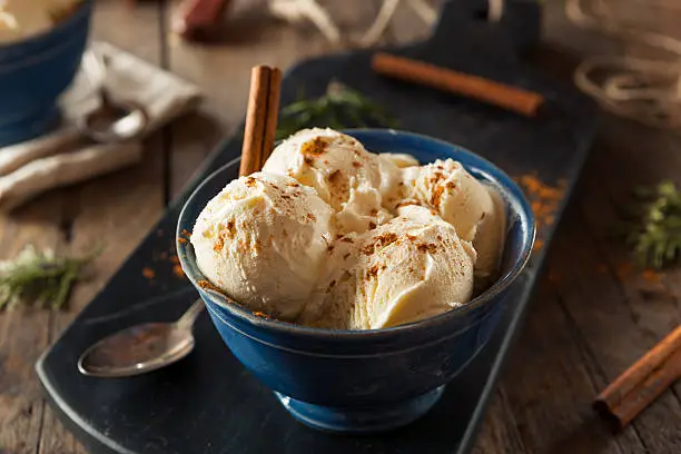 Cold Homemade Eggnog Ice Cream with Cinnamon