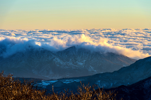 Seoraksan mountains is covered by morning fog and sunrise in Seoul,Korea