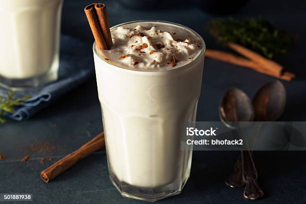 Homemade Eggnog Ice Cream Milkshake Stock Photo - Download Image Now - 2015, Alcohol - Drink, Celebration