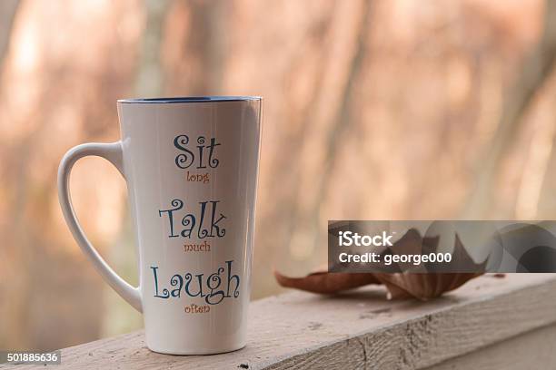 Cup Of Tea On Deck Stock Photo - Download Image Now - 2015, Autumn, Blue