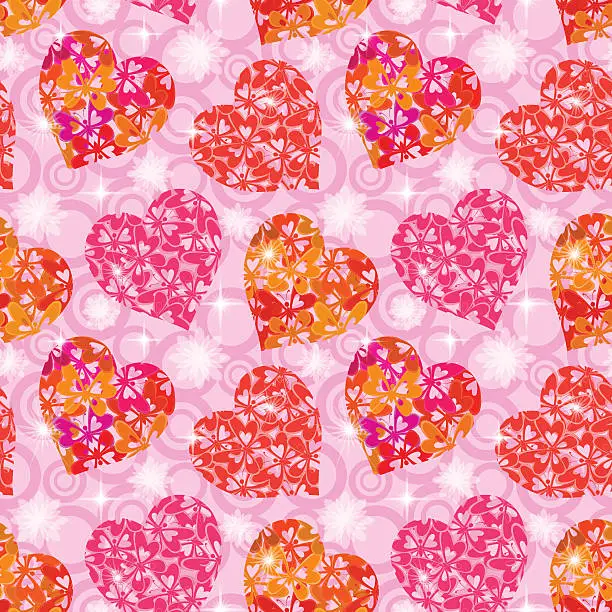 Vector illustration of Seamless Pattern, Hearts with Butterflies