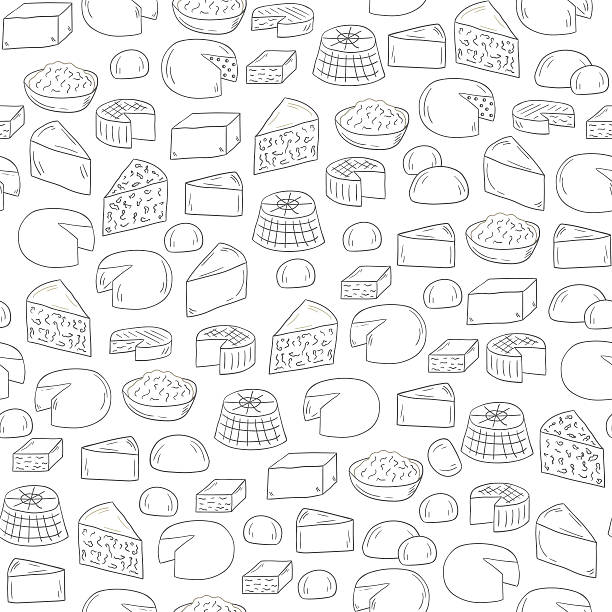 Seamless cheese background Seamless hand drawn background on cheese types theme cheese drawings stock illustrations