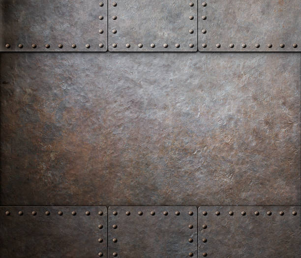 istock rust steel metal texture with rivets as steam punk background 501887964