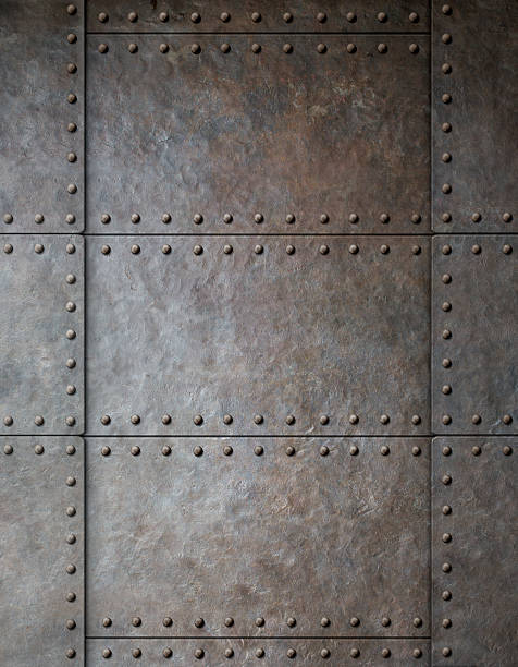 steel metal armour background with rivets rust metal texture with rivets background ironclad stock pictures, royalty-free photos & images