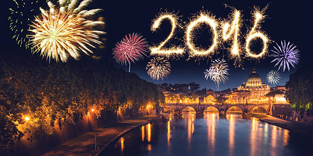 istock Rome skyline with fireworks on the background for new year 501893312