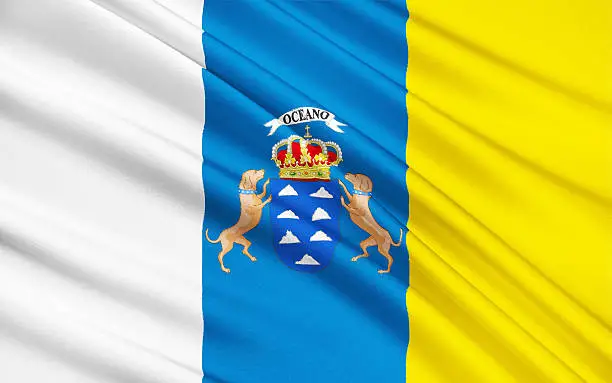 Flag of Canary Islands are a Spanish archipelago is an autonomous community. It includes  Tenerife, Fuerteventura, Gran Canaria, Lanzarote, La Palma, La Gomera and El Hierro.