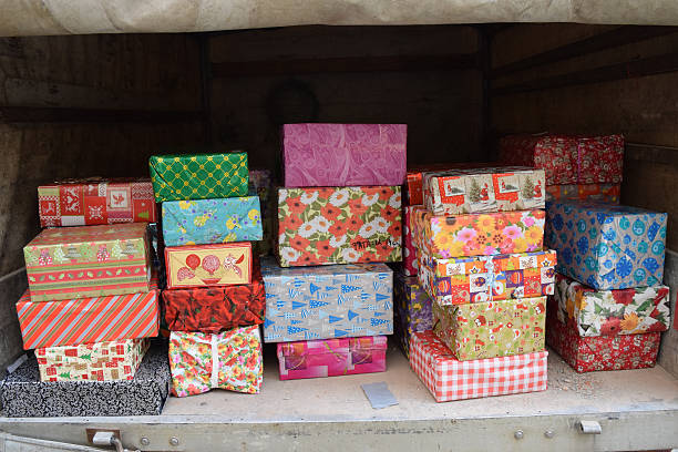 Truck full of Christmas presents stock photo