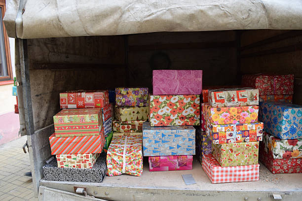 Truck full of Christmas presents stock photo