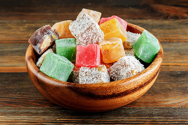 istock Turkish delight in a wooden bowl 501904610