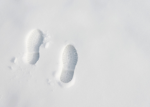 Footprints on the snow.