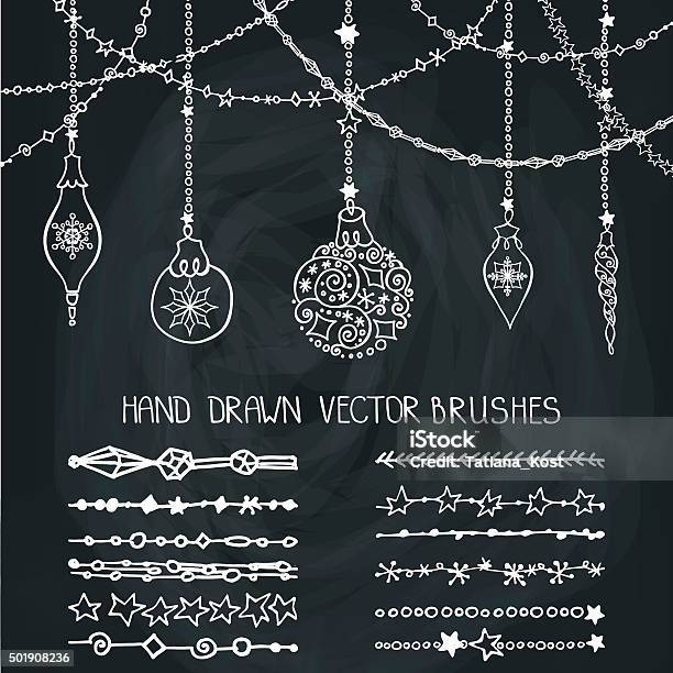 Christmas Garland Brushes Ballschalkboard Stock Illustration - Download Image Now - Abstract, Celebration, Chalkboard - Visual Aid