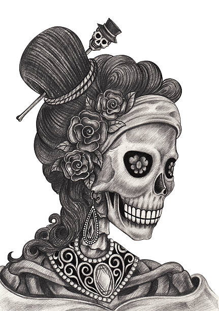 illustrazioni stock, clip art, cartoni animati e icone di tendenza di arte teschio giorno dei morti. - day of the dead skull tattoo mexico