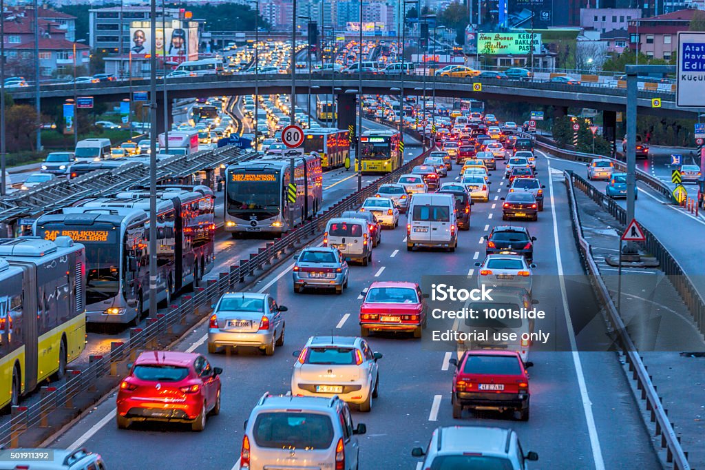Traffic Chaos Background at night Istanbul, Turkey - November 29, 2015: Traffic Chaos in Istanbul. Many cars on highway at evening at Bakırkoy District in Istanbul at Turkey. Traffic Stock Photo