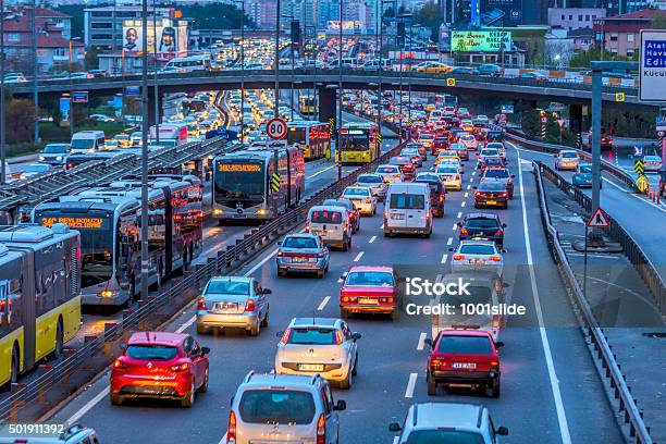 Traffic Chaos Background At Night Stock Photo - Download Image Now - Traffic, Istanbul, Public Transportation