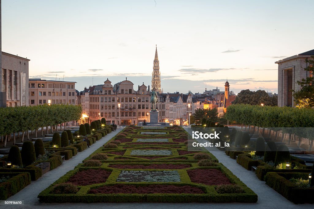 Cityscape of Brussels from Mont des Arts at dusk Brussels-Capital Region Stock Photo