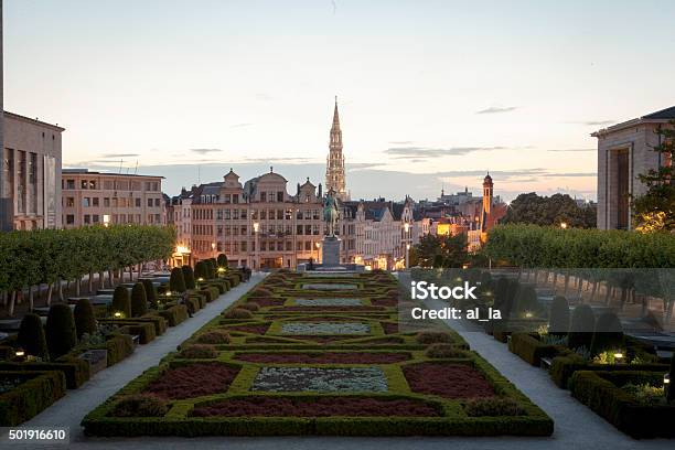 Cityscape Of Brussels From Mont Des Arts At Dusk Stock Photo - Download Image Now - Brussels-Capital Region, Urban Skyline, 2015