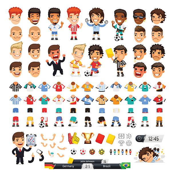 ilustraciones, imágenes clip art, dibujos animados e iconos de stock de gran juego de fútbol de proyecto - people young adult child football