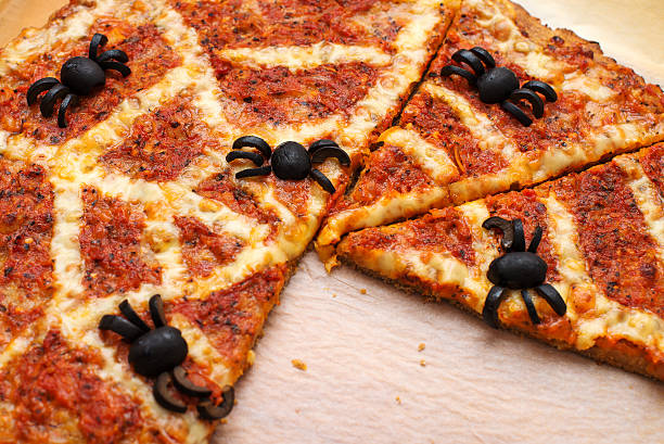 Ideas for Halloween. Pizza with olives spiders.