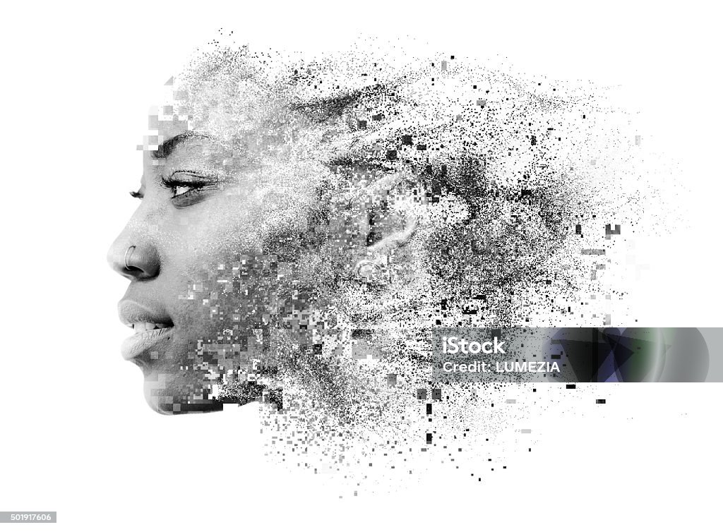 Double exposure portrait Photograph of attractive african american female model combined with pixelated illustration Women Stock Photo