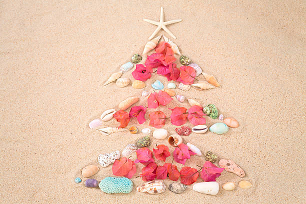 istock Beach Xmas concept, christmas tree  on sand 501919048