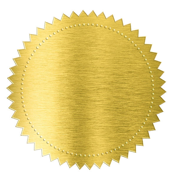 istock gold metal foil sticker seal label isolated with clipping path 501930990