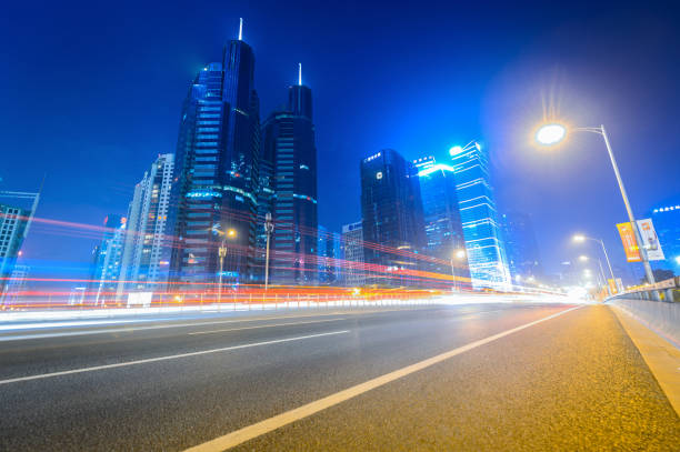 istock Light trails on a city street 501931196
