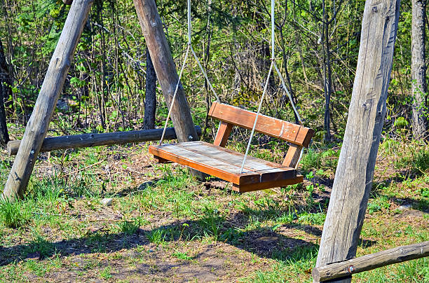 istock Wooden hanging swing 501931720
