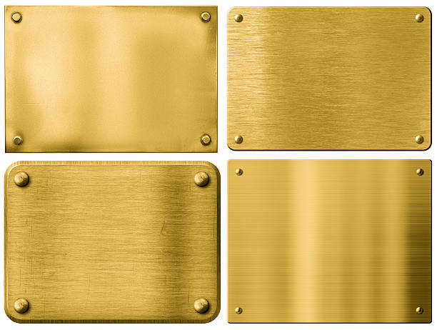 istock gold metal plates or signboards set with rivets isolated 501931924