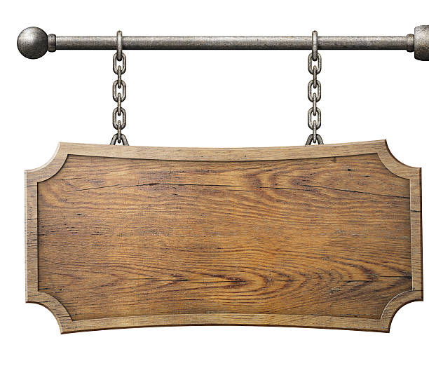 istock wood sign hanging on chain isolated 501933194