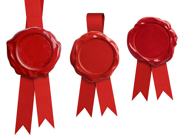 istock Red wax seal signets collection with ribbon or bow isolated 501933990