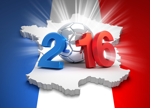 2016 year type illustrated with a silver soccer ball on french flag