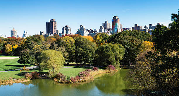 istock Central park Fall Autumn panoramic view with lake and skyline 501935238