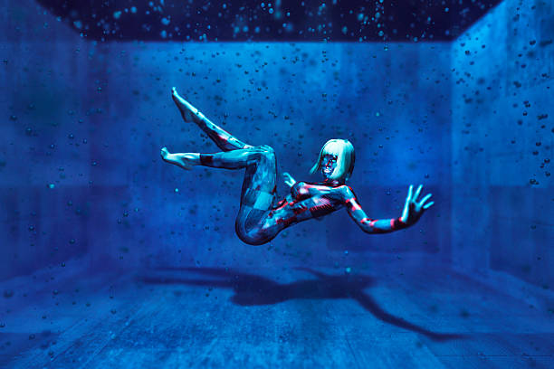 istock Cyborg female submerged into life tank 501937930
